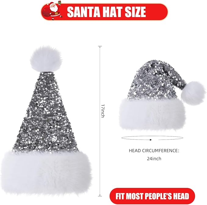Personalized Sequin Santa Hat for Adults, Xmas Halloween New Year Holiday - Image 2