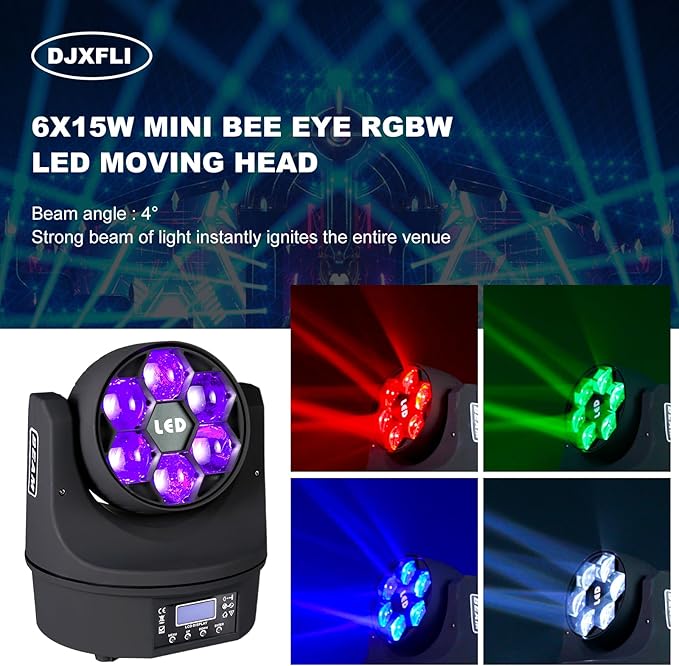 Moving Head Light 6x15W Mini Bee Eye Dj Light RGBW 4in1 LED Stage Lighting - Image 5