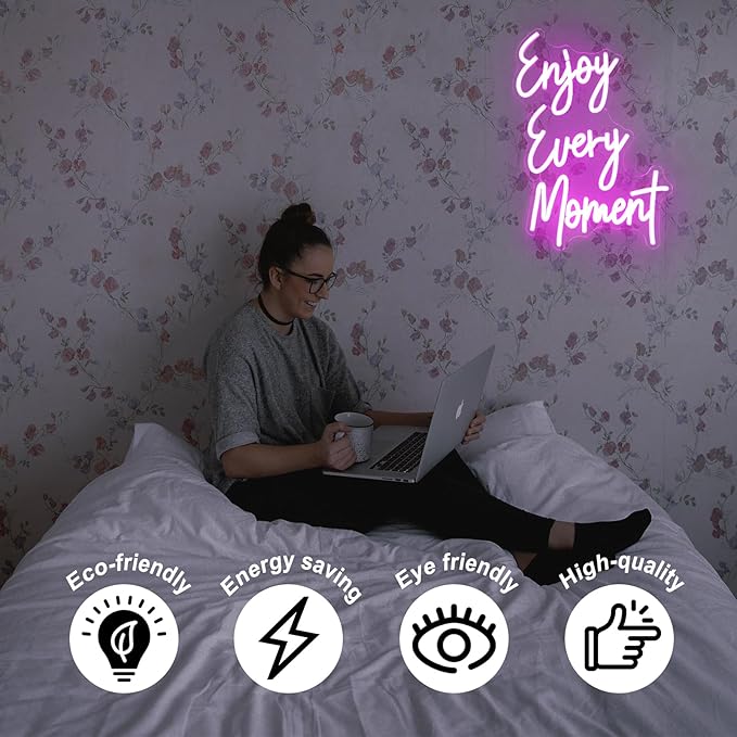 Enjoy Every Moment Neon Sign Pink Letter LED Sign Words Neon Light Up Sign - Image 4