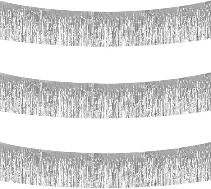 BEISHIDA 3 Packs 30 Feet Metallic Foil Fringe Garland Tinsel Streamers，Shiny by Beishida