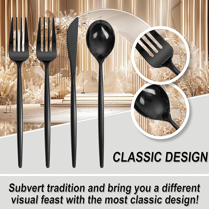 Supernal 360pcs Black Plastic Silverware Heavy Duty Black Plastic Utensils - Image 7