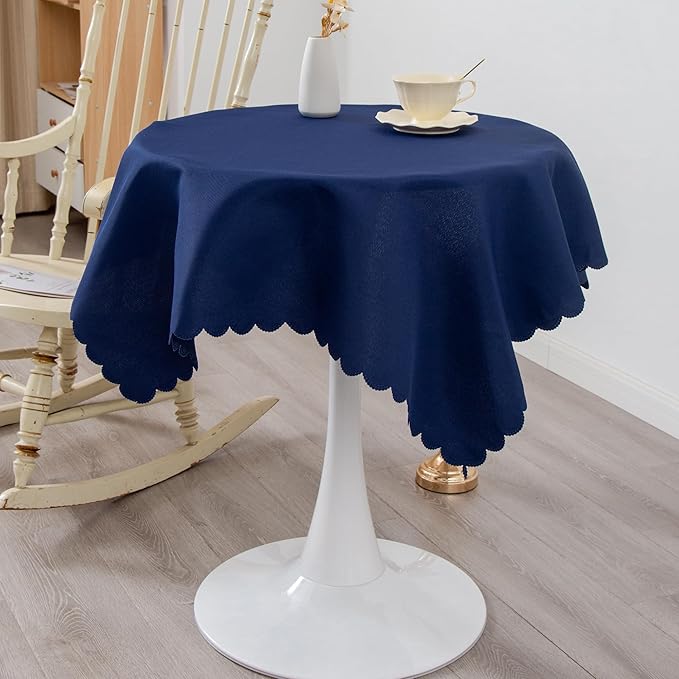 Small Square Navy Tablecloth 36 x 36 Inch Polyester Fabric Washable Table Cover - Image 3