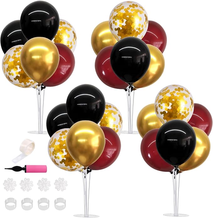 TONIFUL 4 Set Burgundy Red Black Gold Balloon Stand Centerpiece Table by TONIFUL