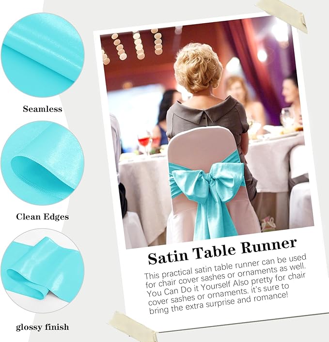10 Pack Satin Table Runner 12 x 108 Inch Long Turquoise Silk Table Runner - Image 4