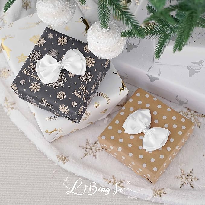 White Satin Bows 4'' Premade White Ribbon Bows, Gift Bows - Image 6