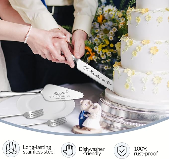 Personalized Wedding Cake Knife and Server Set, Engraved Cake Cutting Set - Image 4