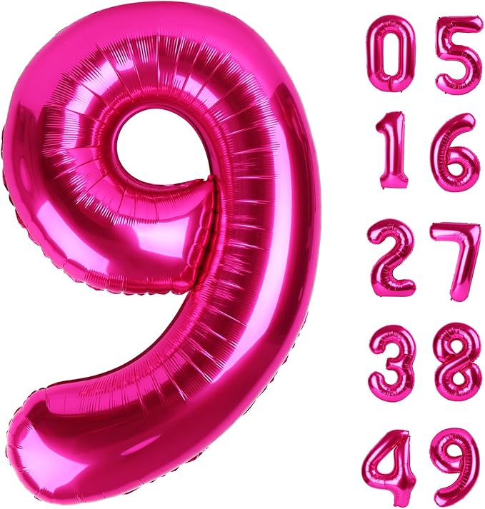 40 Inch Big Hot Pink 9 Balloon Number, Jumbo Giant Happy 9th 19 29 39 49 99 by Upgesy