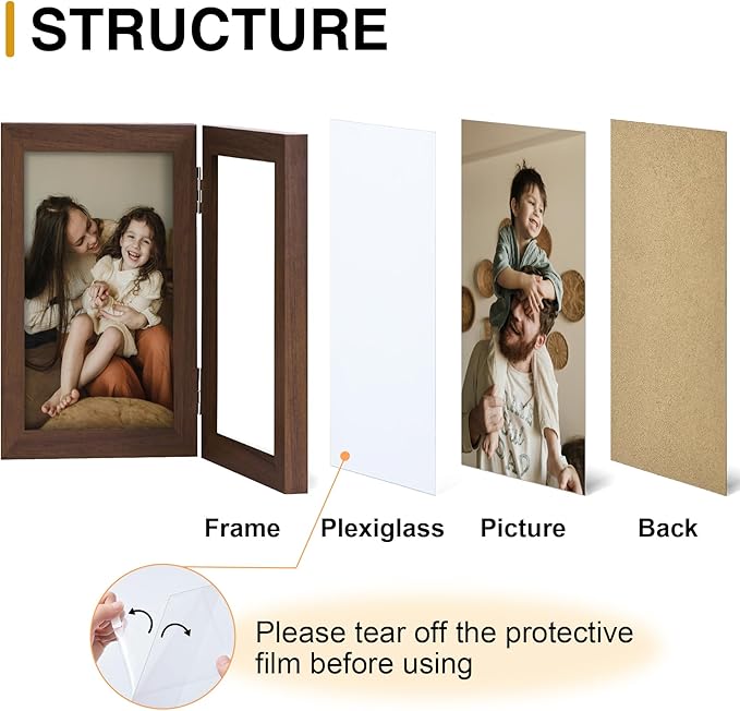 decorUhome Double 5x7 Picture Frame Vertical, Engineered Wood Bifold Photo Frame - Image 4