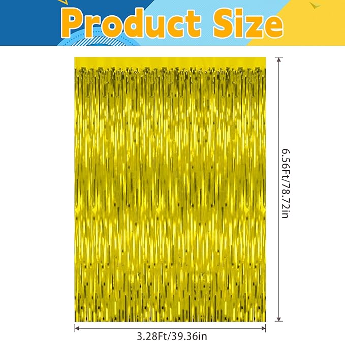 5 Pack Gold Fringe Curtain Backdrop Birthday Bachelorette Party Decorations - Image 2
