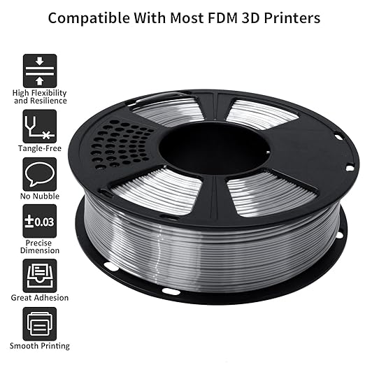 GIANTARM Silk Metallic Silver PLA 3D Printer Filament 1kg Spool, 1.75mm - Image 2