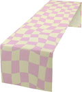 Hippie Table Runner Retro Geometric Square Purple Grid 60s70s Style Kitchen by ICMOLYYENLO