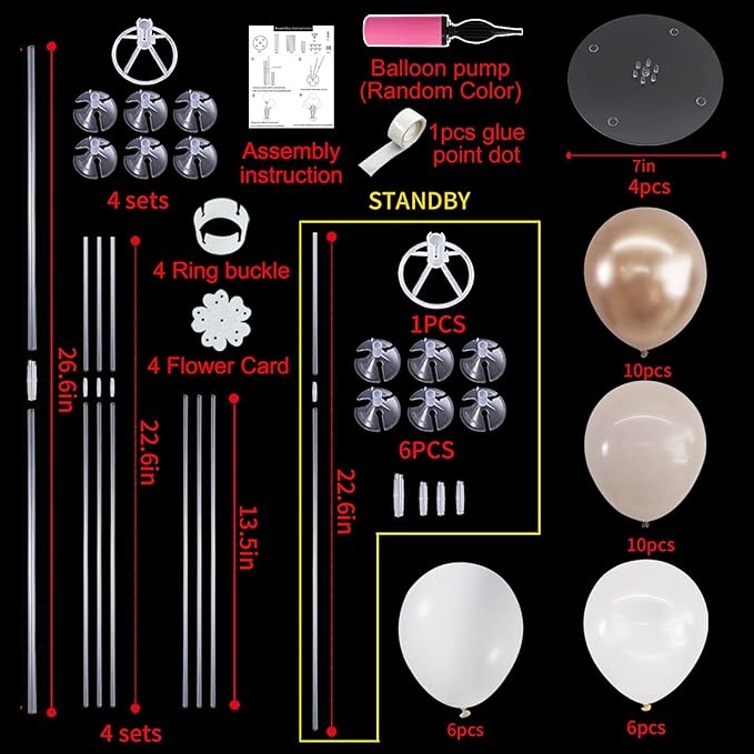 TONIFUL 4 Set Nude White Champagne Gold Balloon Stand Centerpiece Table - Image 2