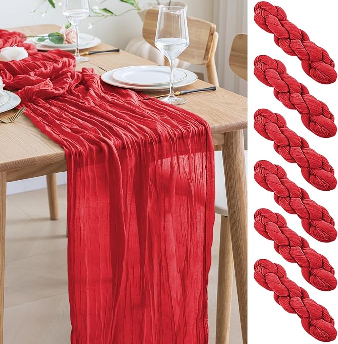 Asee'm 6PCS Fall Table Runner Cheesecloth 10FT Red Boho Gauze Fabric Rustic by Aseem