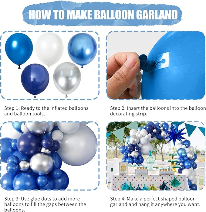 94Pcs Blue Balloon Garland Arch Kit Navy Blue Silver White Balloons Garland Kit - Image 7