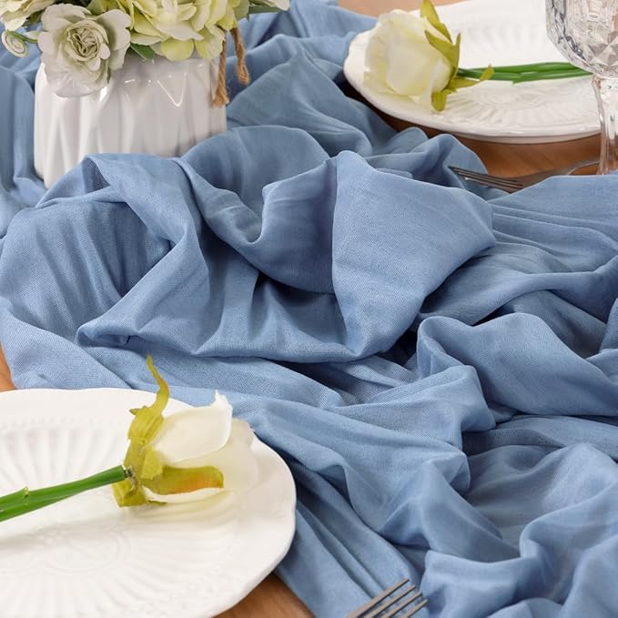 Dusty Blue Table Runner Cheesecloth Table Runner 14FT Farmhouse Table Runners - Image 4