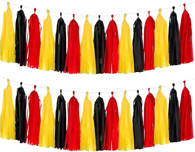 Red Yellow and Black Tassel Garland Banner Paper Tassels by Aimto