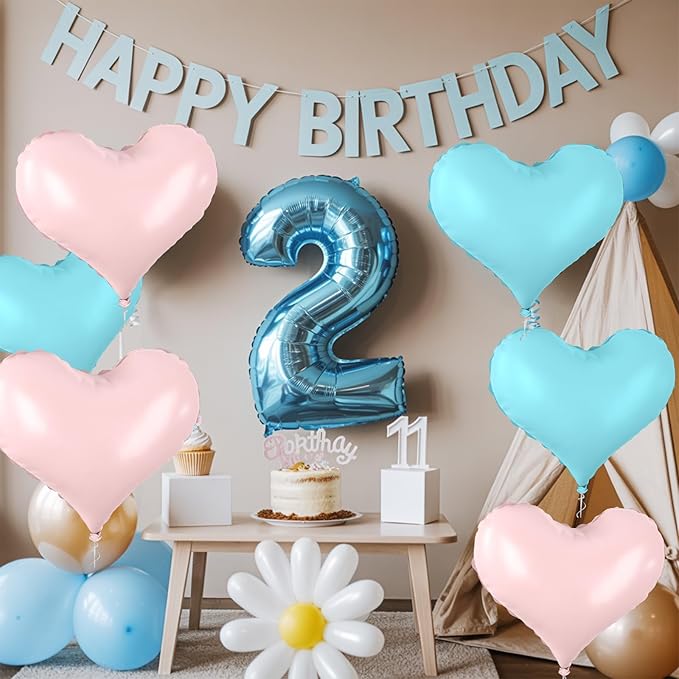 20 Inch Blue Pink Heart Balloons - Image 8