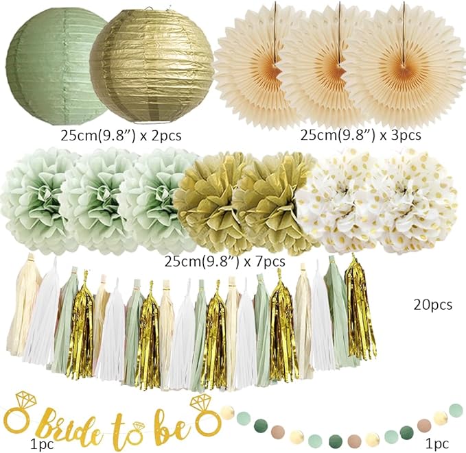 Bridal Shower Decorations Sage Green and Gold Bachelorette Party Decorations - Image 7