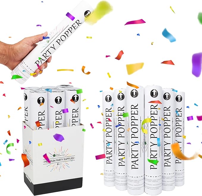 Clover Products 12" Biodegradable Confetti Cannons | 6 Pack Confetti Poppers - Image 2