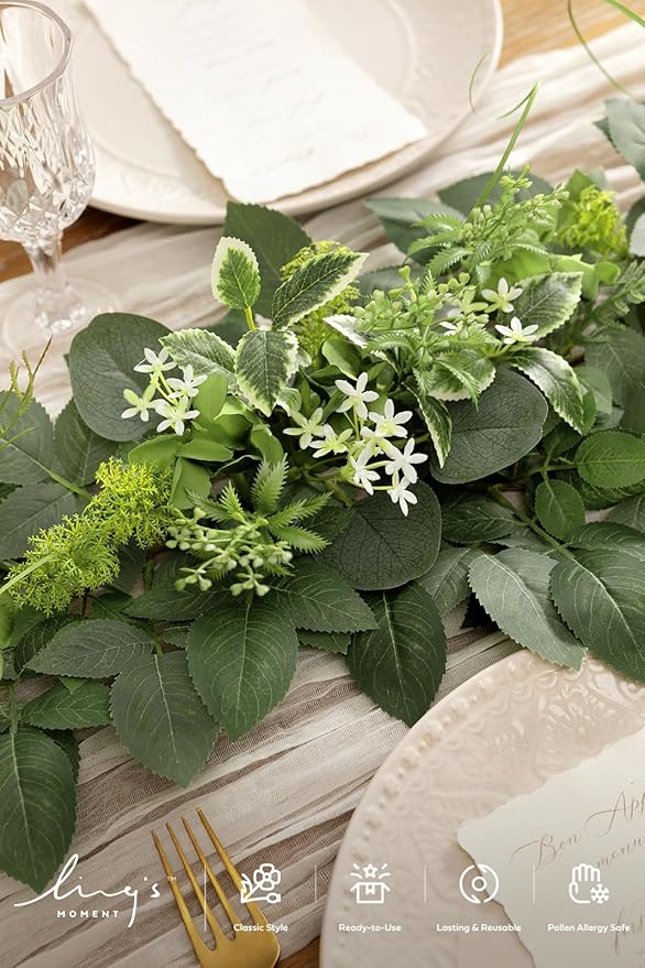 Ling's Moment Flower Garland - 6FT Eucalyptus & Rose - Sweetheart Table Decor - Image 3