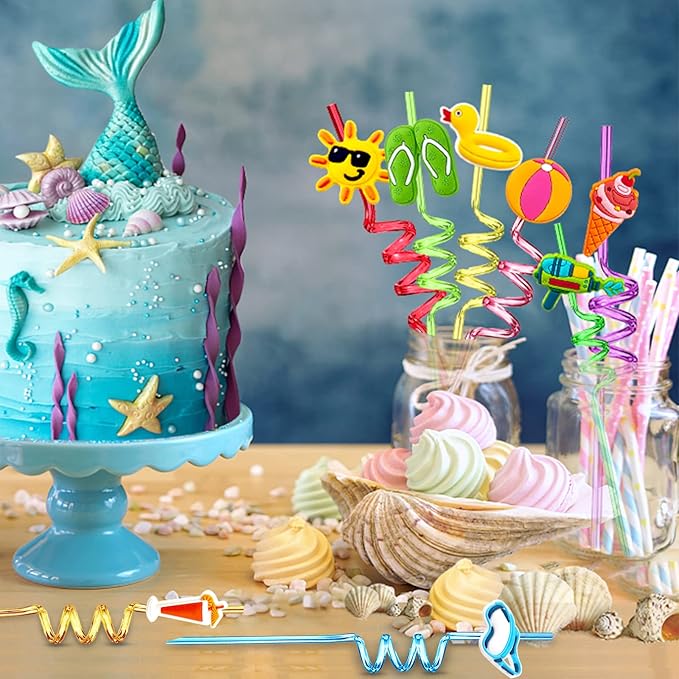 24Pcs Beach Drinking Straws Beach Ball Pool Summer Birthday Party Supplies - Image 2