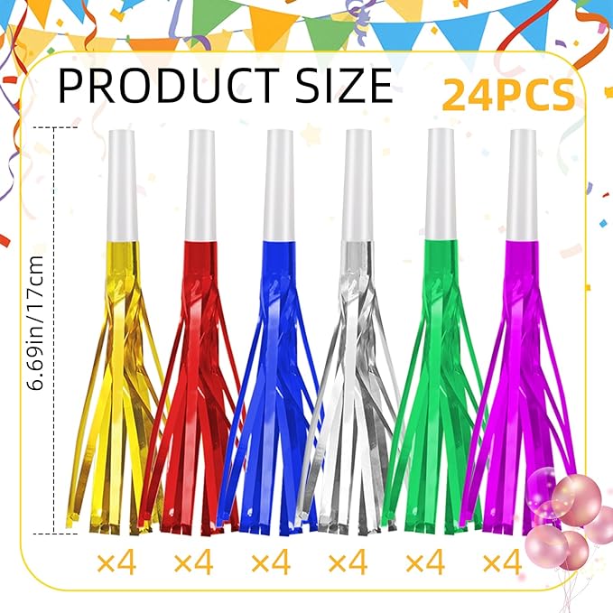 24 Pack Metallic Fringe Party Blowers - Image 3
