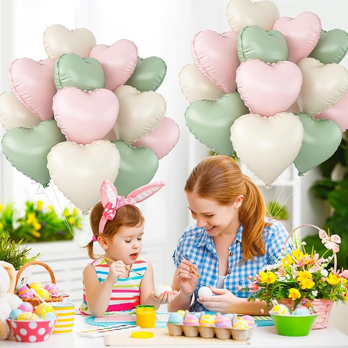 Pink Green White Heart Balloons - Image 3