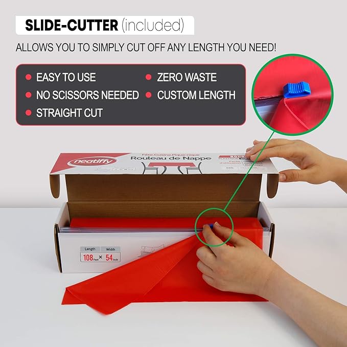 Neatiffy Disposable Plastic Table Cloth Roll | 54 in x 108 Ft Waterproof - Image 3