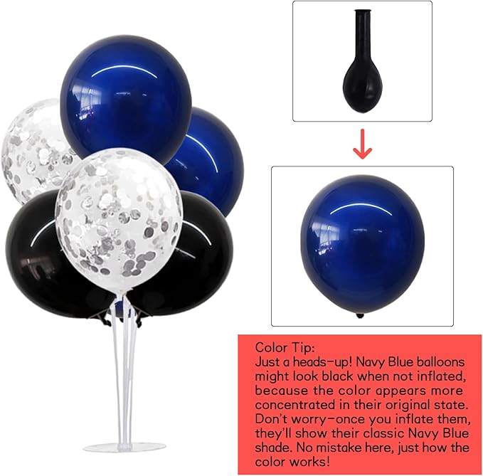 TONIFUL 4 Set Black Blue Silver Confetti Balloon Centerpieces - Image 2