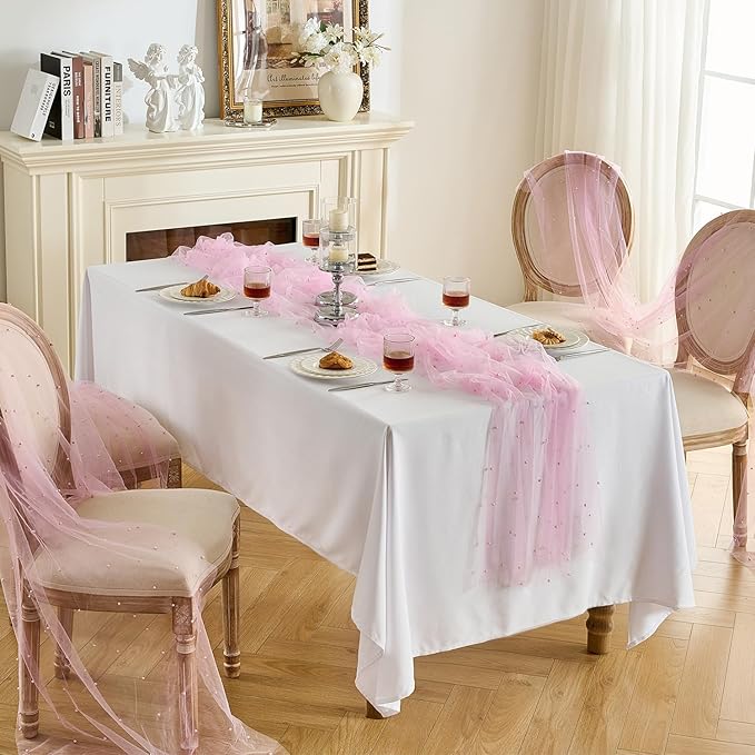 Fanami 3 Pack Pearl Table Runner -10FT Blush Pink Boho Tulle Table Runners 120 - Image 5