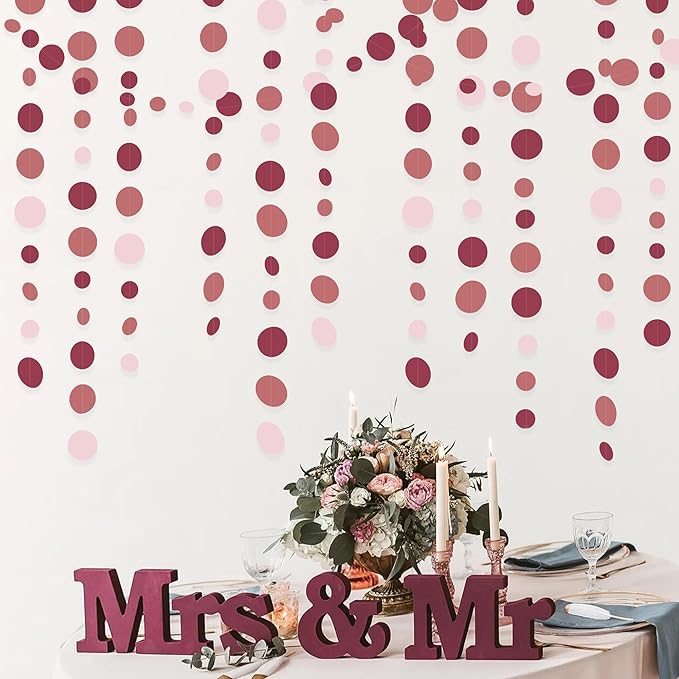 Burgundy Dusty Pink Decorations Circle Dot Garland Maroon Pink Hanging Polka - Image 6