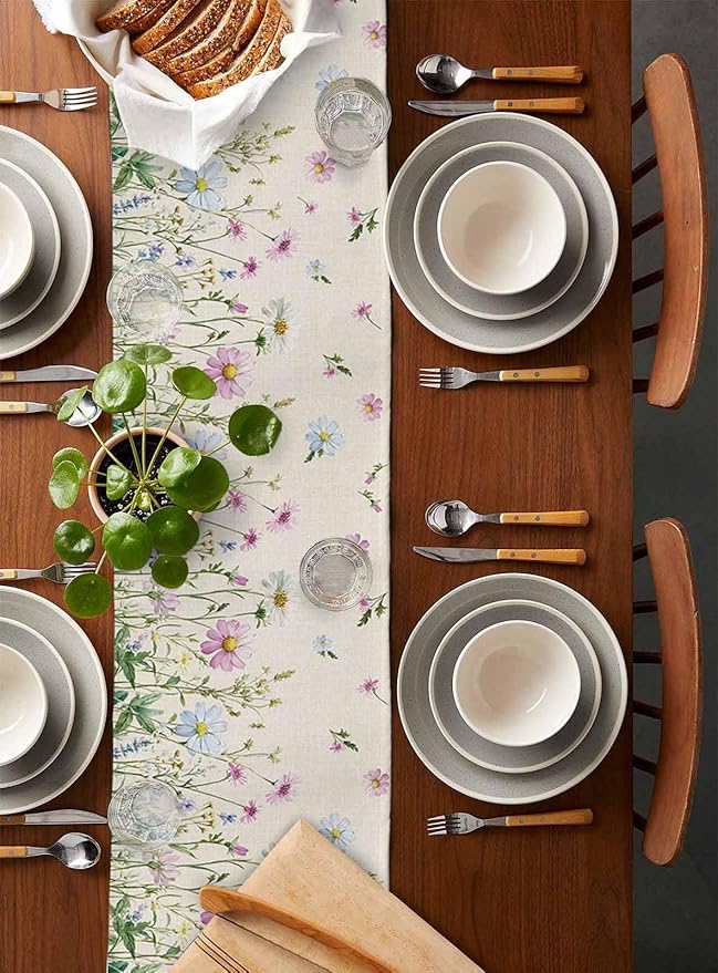 Vintage Wildflowers Cotton Linen Table Runner - Image 5