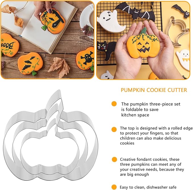 Pumpkin Cookie Cutters Set，3.54", 2.87"- 3Pcs Halloween Thanksgiving Fruit - Image 6
