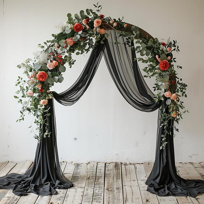 Wokceer Black Wedding Arch Draping Fabric Backdrop 4 Panels 28.7" X 20FT Sheer - Image 5
