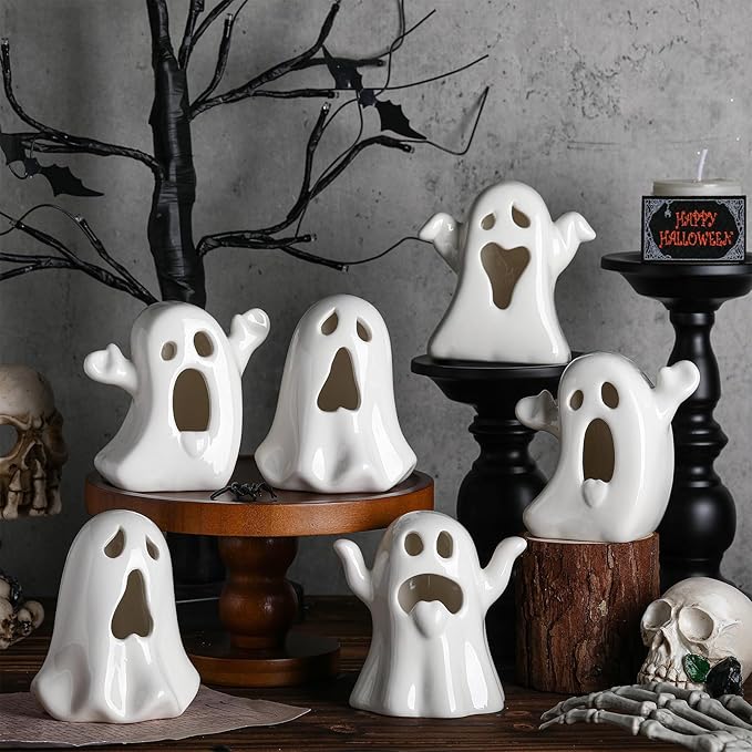 Wesiti 6 Pcs Ceramic Ghost Light up Halloween Decorations Indoor Small White - Image 7