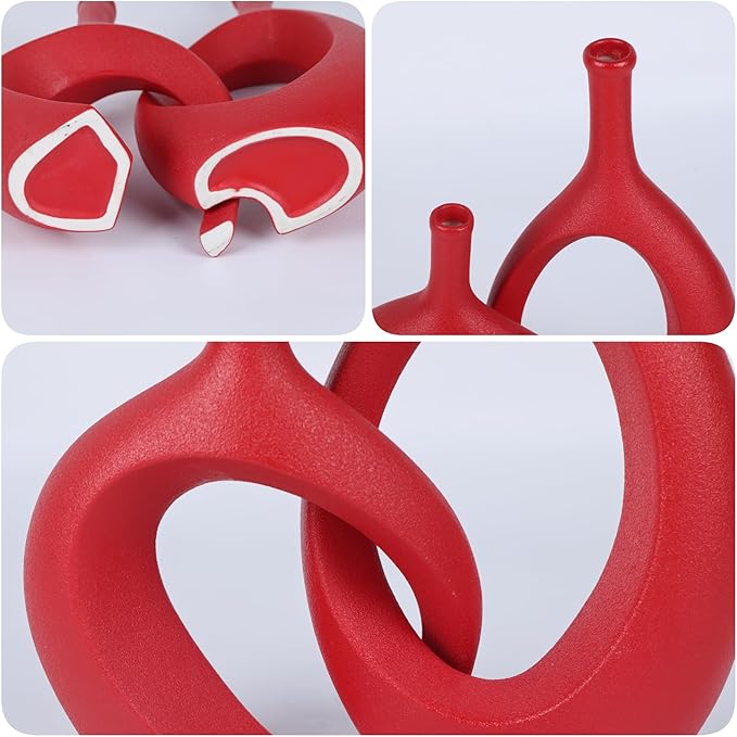 WUBIANJIE Red Ceramic Vase Set - Image 9