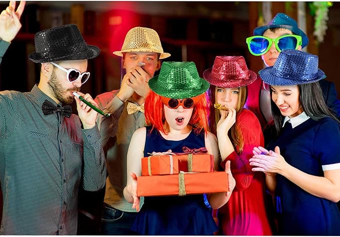 10 Pcs Unisex Sequin Fedora Hat Sequin Bow Ties Set Bling Retro Dance Jazz Cap - Image 7