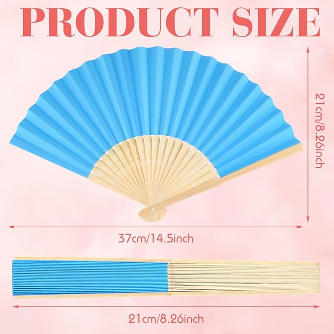 6 Pieces Blue Hand Held Bamboo Folding Fans Foldable Paper Fans Handheld - Image 2
