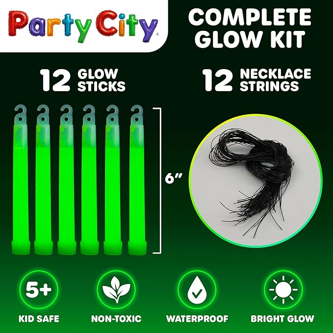 Party City Green Glow Sticks Bulk Pack 6”- 12pk Glow in the Dark Sticks - Image 6