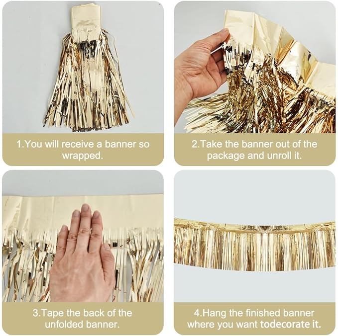 BEISHIDA 3 Packs Metallic Foil Fringe Garland Champagne Wall Hanging Tinsel - Image 2
