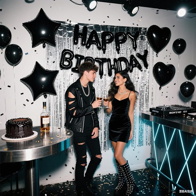 29 Pcs Black Silver Birthday Party Decorations - Image 4