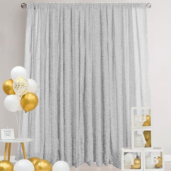 10FT x10FT Silver Metallic Spandex Backdrop, 1 Panel Glitter Sheer Photography - Image 2