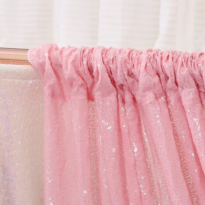 Poise3EHome 2Pcs 3Ft x 8Ft Pink Sequin Backdrop Curtain, Glitter Photography - Image 4