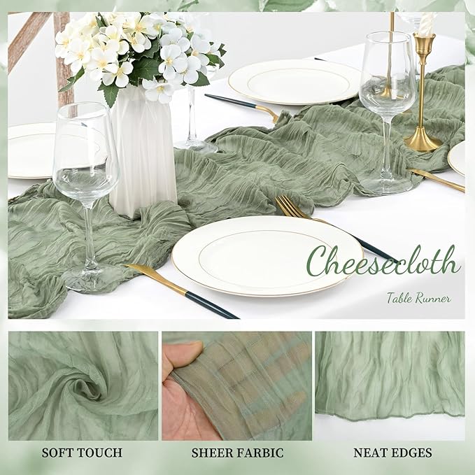 6 Pack Sage Green Cheesecloth Table Runner 10FT Rustic Gauze Fabric Cheese - Image 3