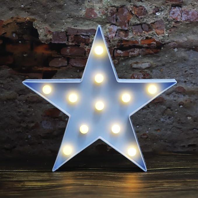 LED Marquee Star Sign Night Light, Battery Operated Star Shaped Desk Table Lamp by Vicila