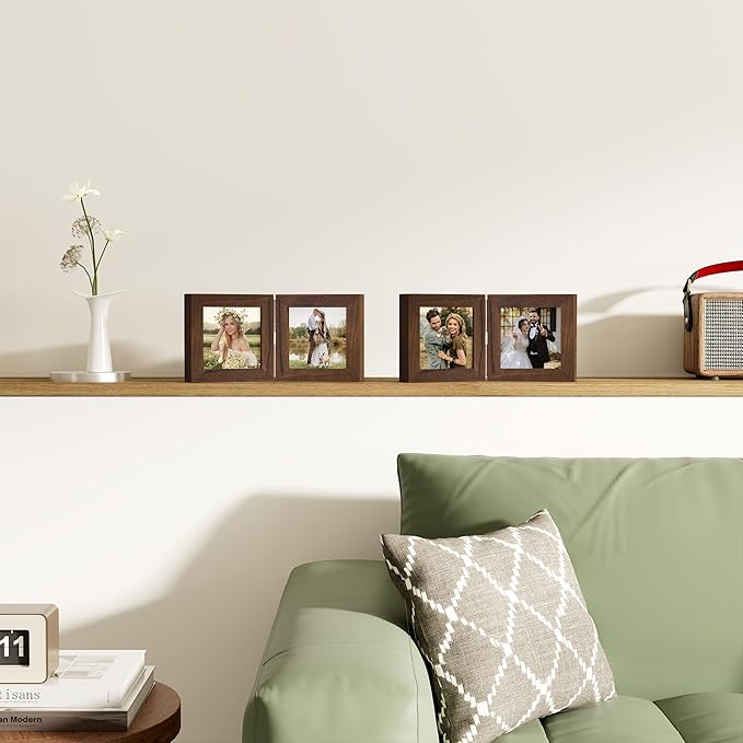 decorUhome Double 4x4 Picture Frame Vertical, Engineered Wood Bifold Photo Frame - Image 2
