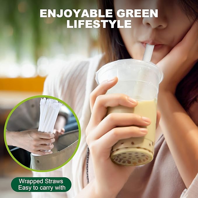 9 Inch Individually Wrapped Disposable White Paper Boba Straws, Bubble Tea - Image 5