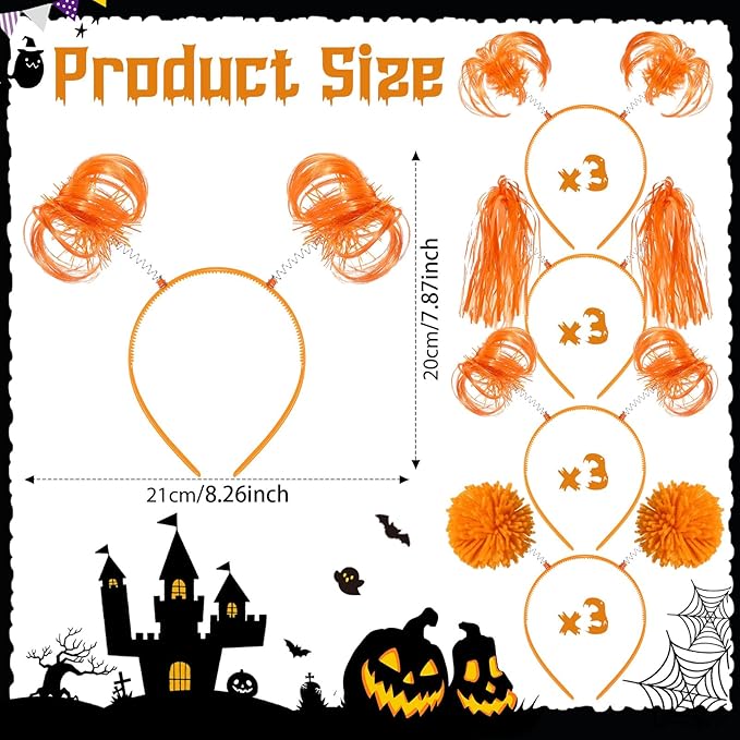 Censen 12 Pcs Halloween Pom Pom Party Headbands Tinsel Ponytails Spirit Head - Image 2