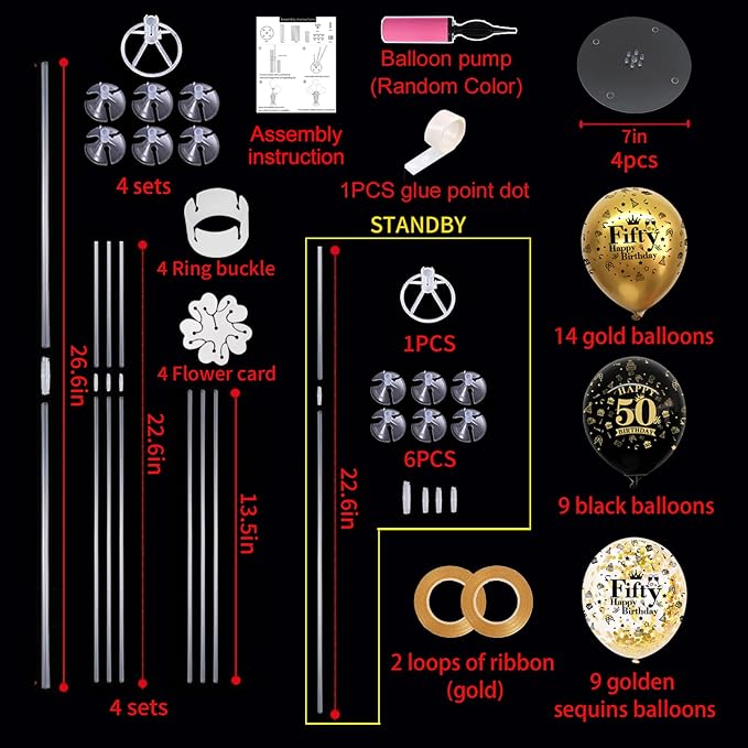 TONIFUL 4 Set Black Gold Balloon Stand Kit - Image 2