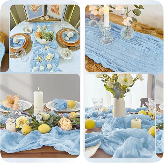 6 Pack Baby Blue Cheesecloth Table Runner 23x120 inch Rustic Boho Gauze Table - Image 6